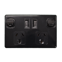 Double Pole Double USB PowerPoint Black 10Amp