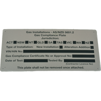LPG Compliance Plate AS/NZS 5601.2